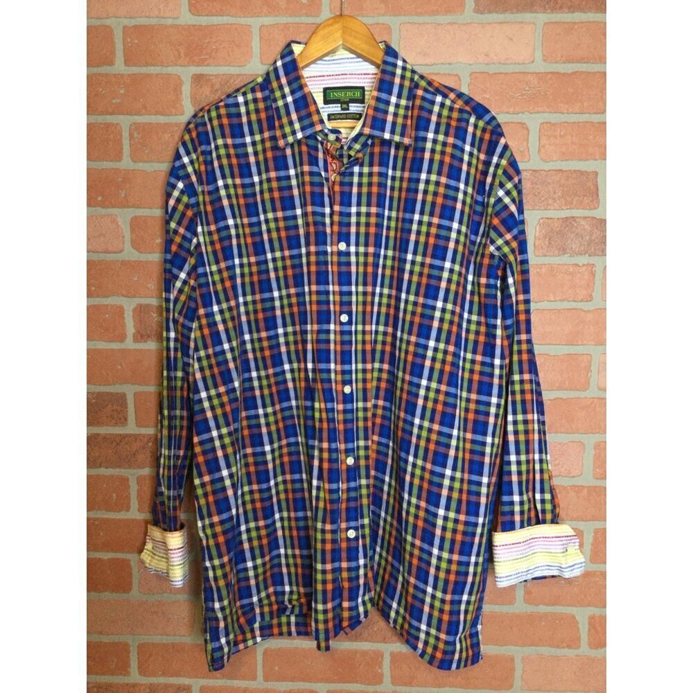 Inserch Icon 3XL Jacquard Cotton Long Sleeve Shirt Contrast Flip Cuffs Colorful